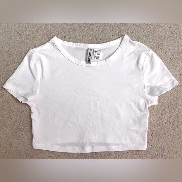 H&M Fitted Basic Cropped White T-Shirt | Women’s US Size S/P - Picture 3 of 5